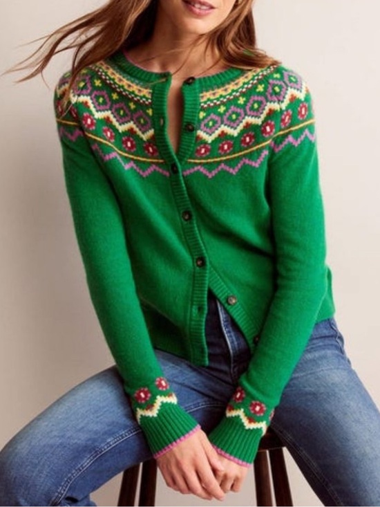 Boden Sweaters - Boden Edie Fair Isle Cardigan Sweater Yoke Button Front‎ Crewneck Green Size XS